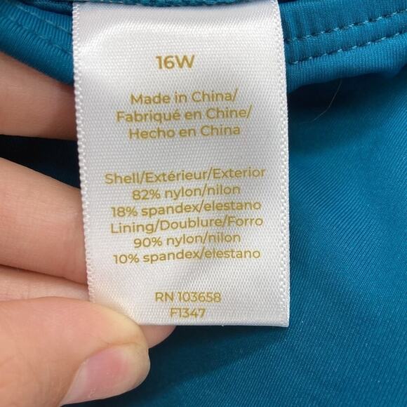 Anne Cole Square Neck Shirred One Piece modest conservative teal size 16W - Picture 4 of 5